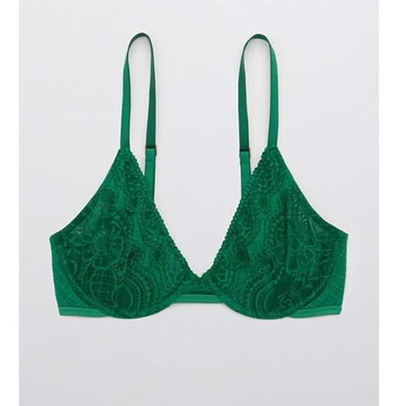 Aerie Women's Everglade Green Real Power Slumber Party Lace Unlined Bra Size 40C - Picture 1 of 8